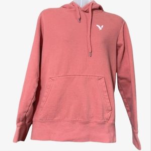AE American Eagle Men's Super Soft Pullover Melon/Coral Logo Hoodie sz Small